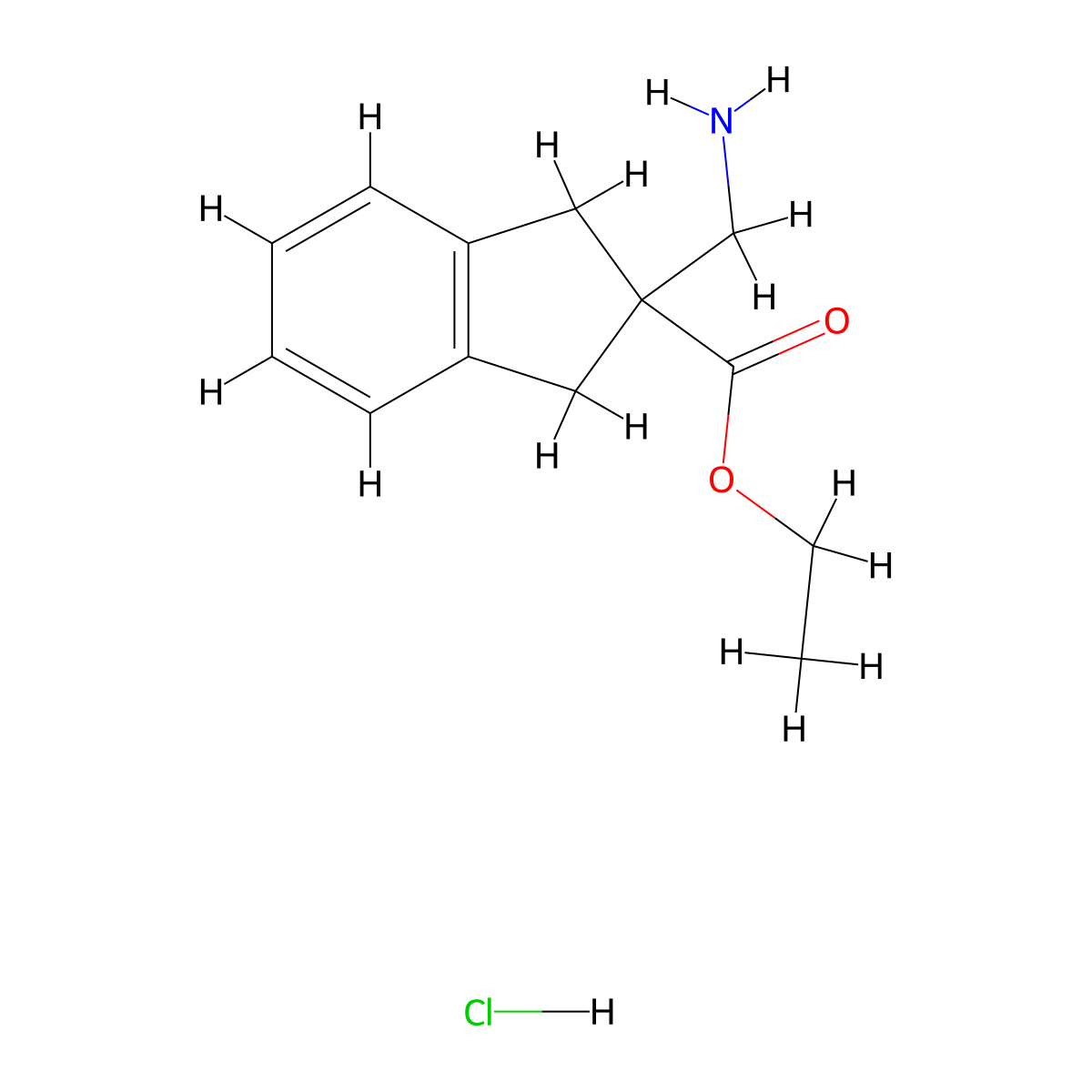 ethyl2-(aminomethyl)-2,3-dihydro-1H-indene-2-carboxylatehydrochloride molecular structure, CAS 1072856-87-1