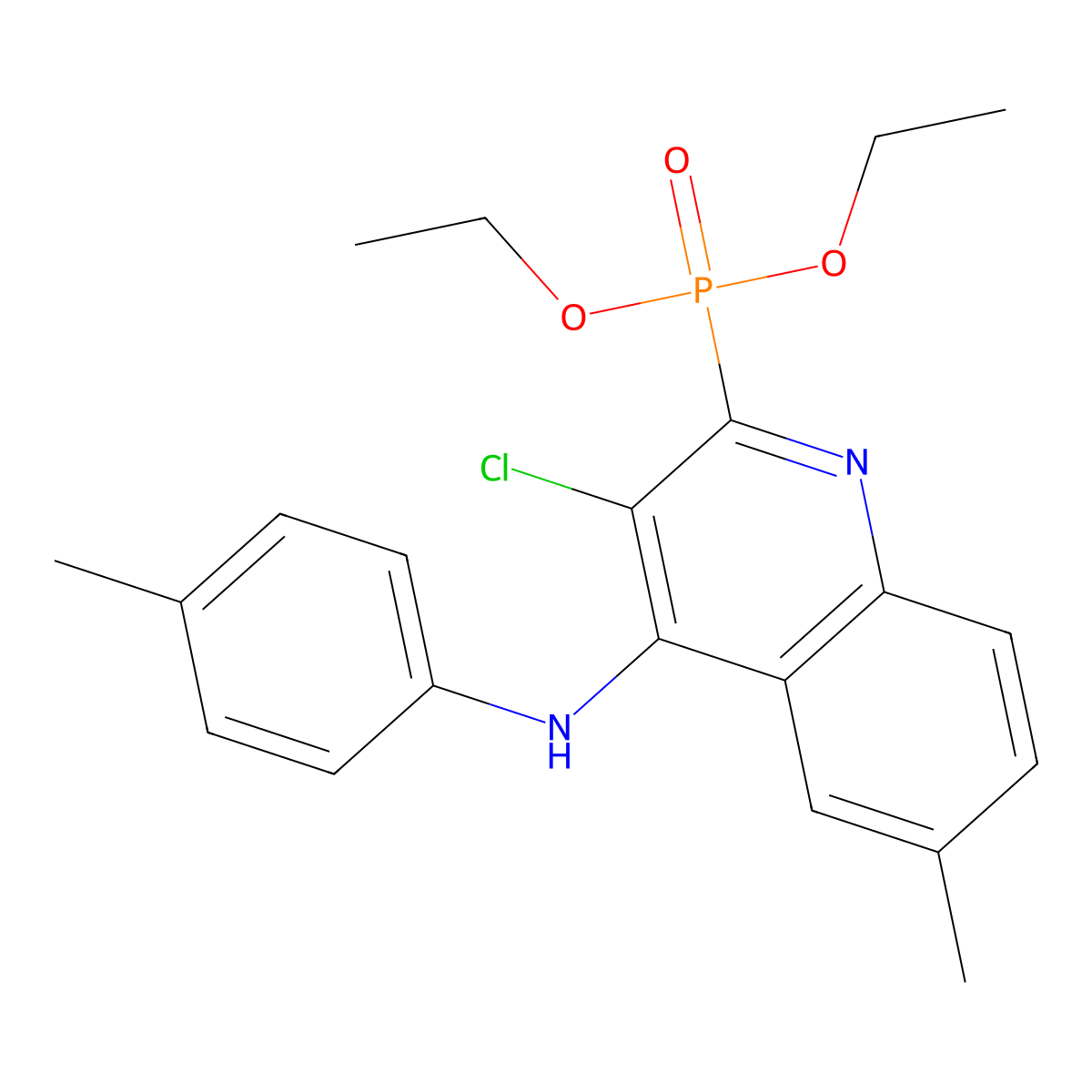 3-chloro-2-diethoxyphosphoryl-6-methyl-N-(4-methylphenyl)quinolin-4-amine molecular structure, CAS 107292-76-2