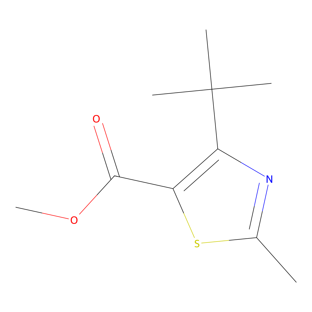 Methyl 4-(1,1-dimethylethyl)-2-methyl-5-thiazolecarboxylate molecular structure, CAS 1072944-46-7