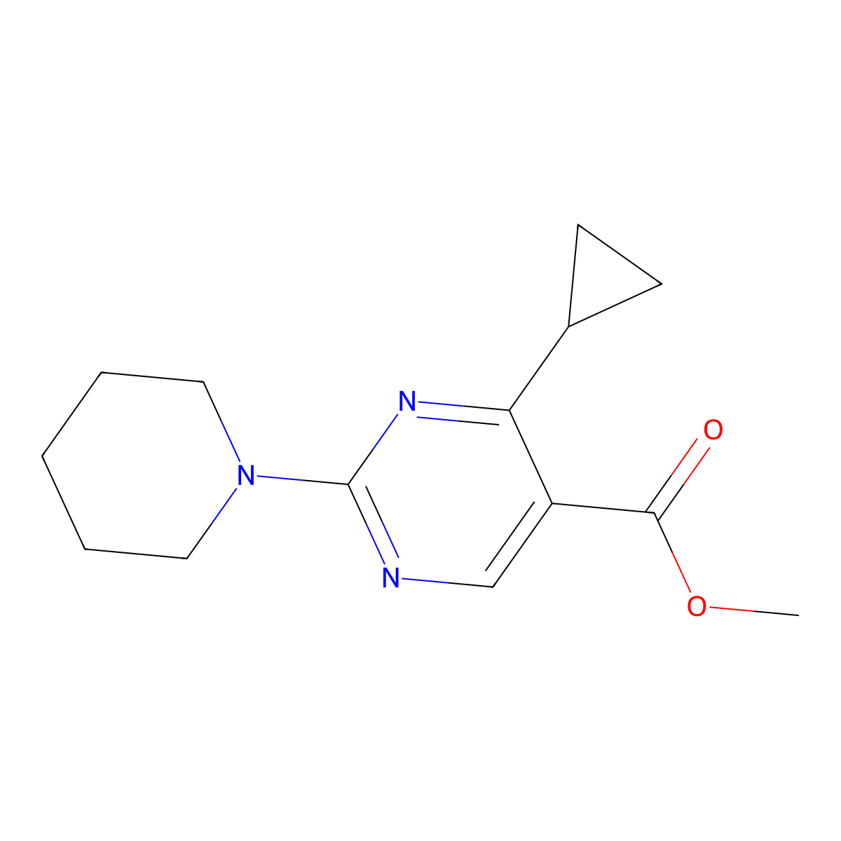 Methyl 4-cyclopropyl-2-(piperidin-1-YL)pyrimidine-5-carboxylate molecular structure, CAS 1072944-55-8