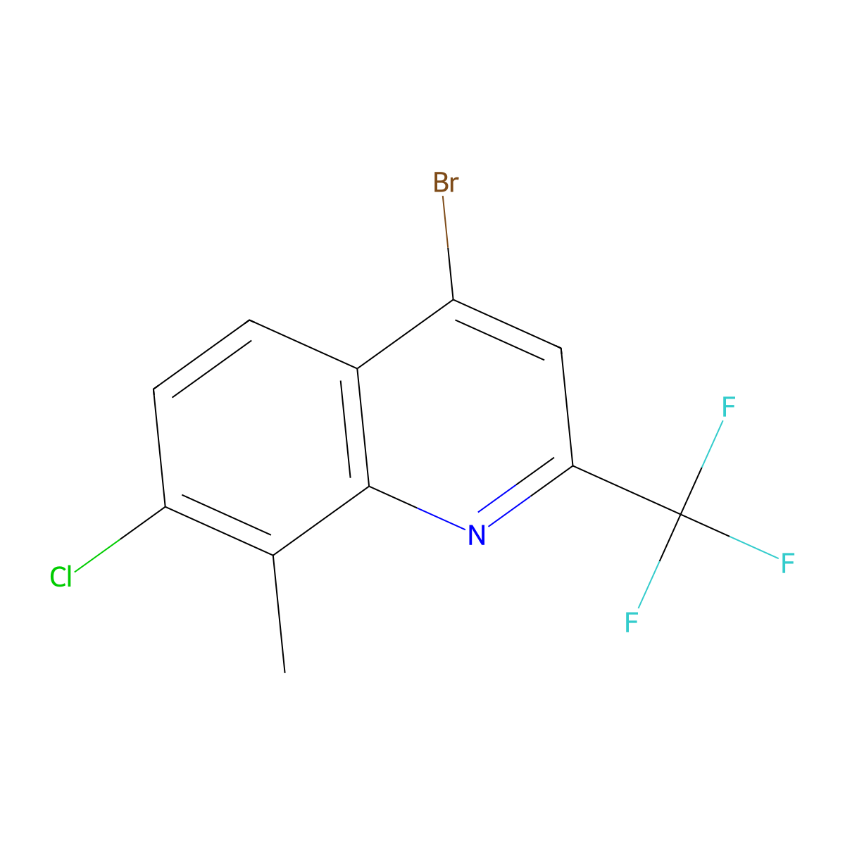 4-Bromo-7-chloro-8-methyl-2-(trifluoromethyl)quinoline molecular structure, CAS 1072944-67-2