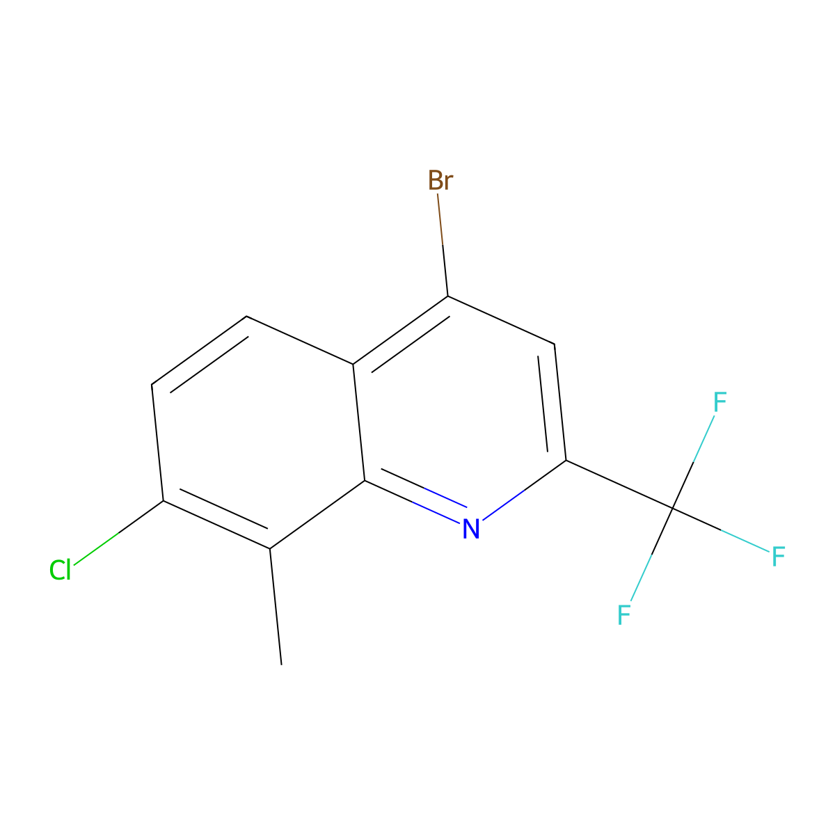 4-Bromo-7-chloro-8-methyl-2-(trifluoromethyl)quinoline molecular structure, CAS 1072944-67-2