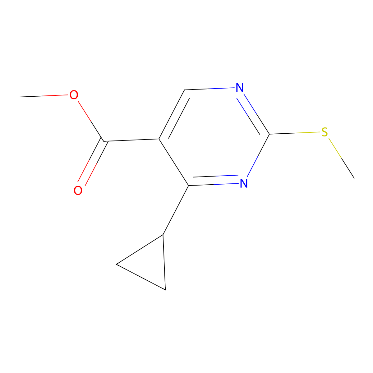 Methyl 4-cyclopropyl-2-(methylthio)pyrimidine-5-carboxylate molecular structure, CAS 1072944-76-3