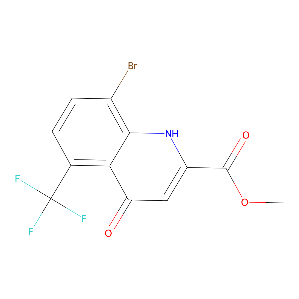 Methyl 8-bromo-4-hydroxy-5-(trifluoromethyl)quinoline-2-carboxylate molecular structure, CAS 1072944-77-4