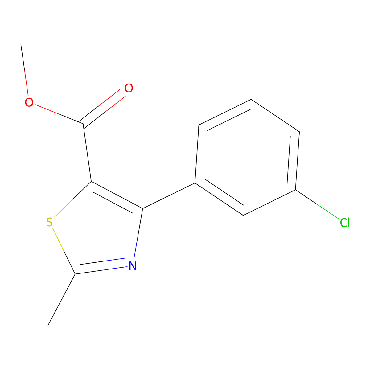 Methyl 4-(3-chlorophenyl)-2-methylthiazole-5-carboxylate molecular structure, CAS 1072944-80-9