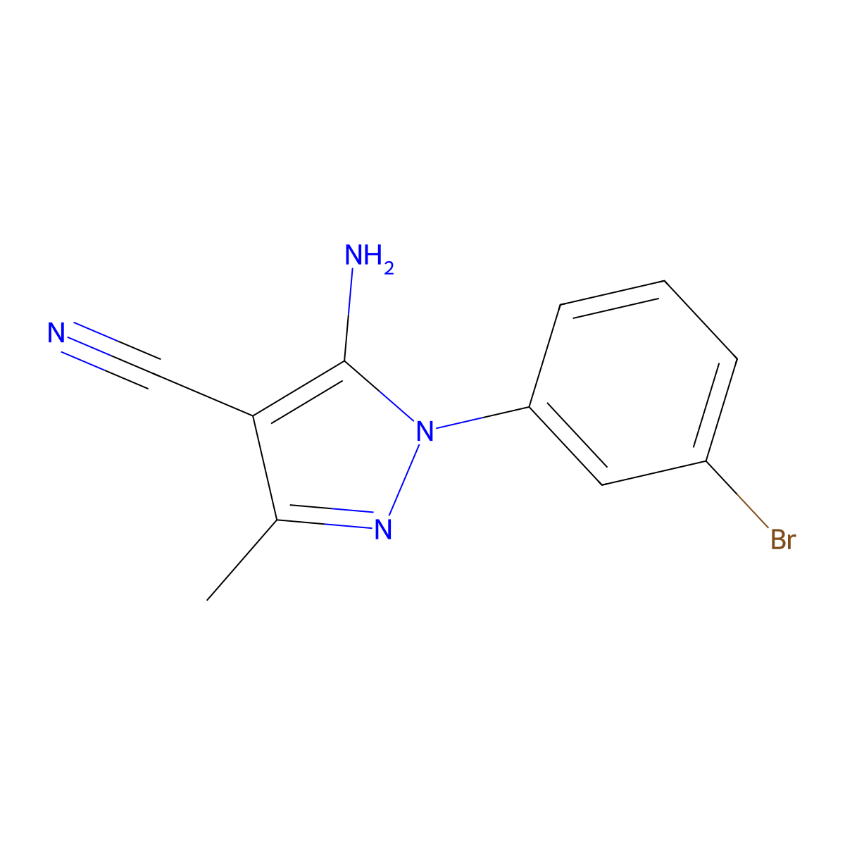 5-Amino-1-(3-bromophenyl)-3-methyl-1H-pyrazole-4-carbonitrile molecular structure, CAS 1072944-89-8