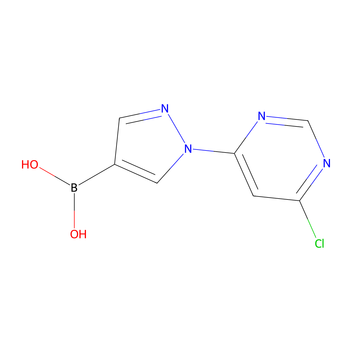 B-(1-(6-Chloro-4-pyrimidinyl)-1H-pyrazol-4-yl)boronic acid molecular structure, CAS 1072945-81-3