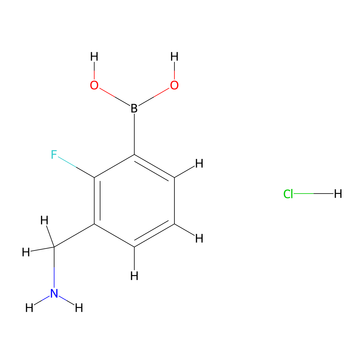 (3-(Aminomethyl)-2-fluorophenyl)boronic acid hydrochloride molecular structure, CAS 1072946-44-1