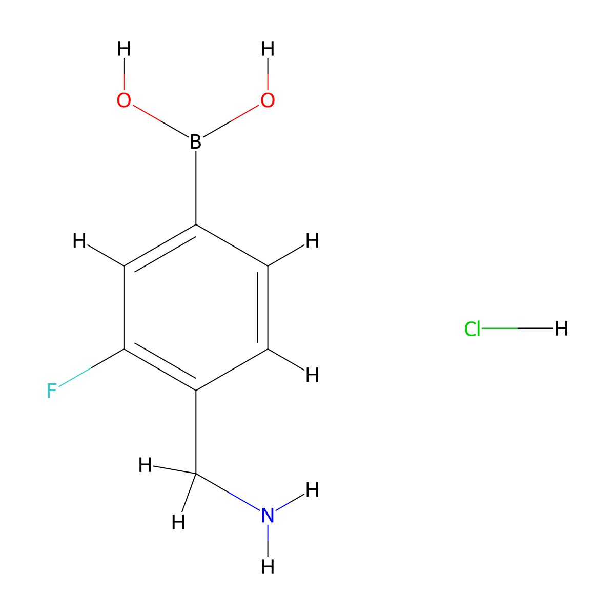 4-(Aminomethyl)-3-fluorophenylboronic acid, HCl molecular structure, CAS 1072946-45-2