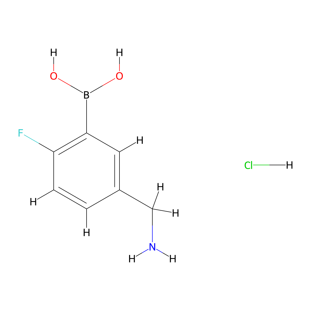 5-(Aminomethyl)-2-fluorophenylboronic acid hydrochloride molecular structure, CAS 1072946-46-3