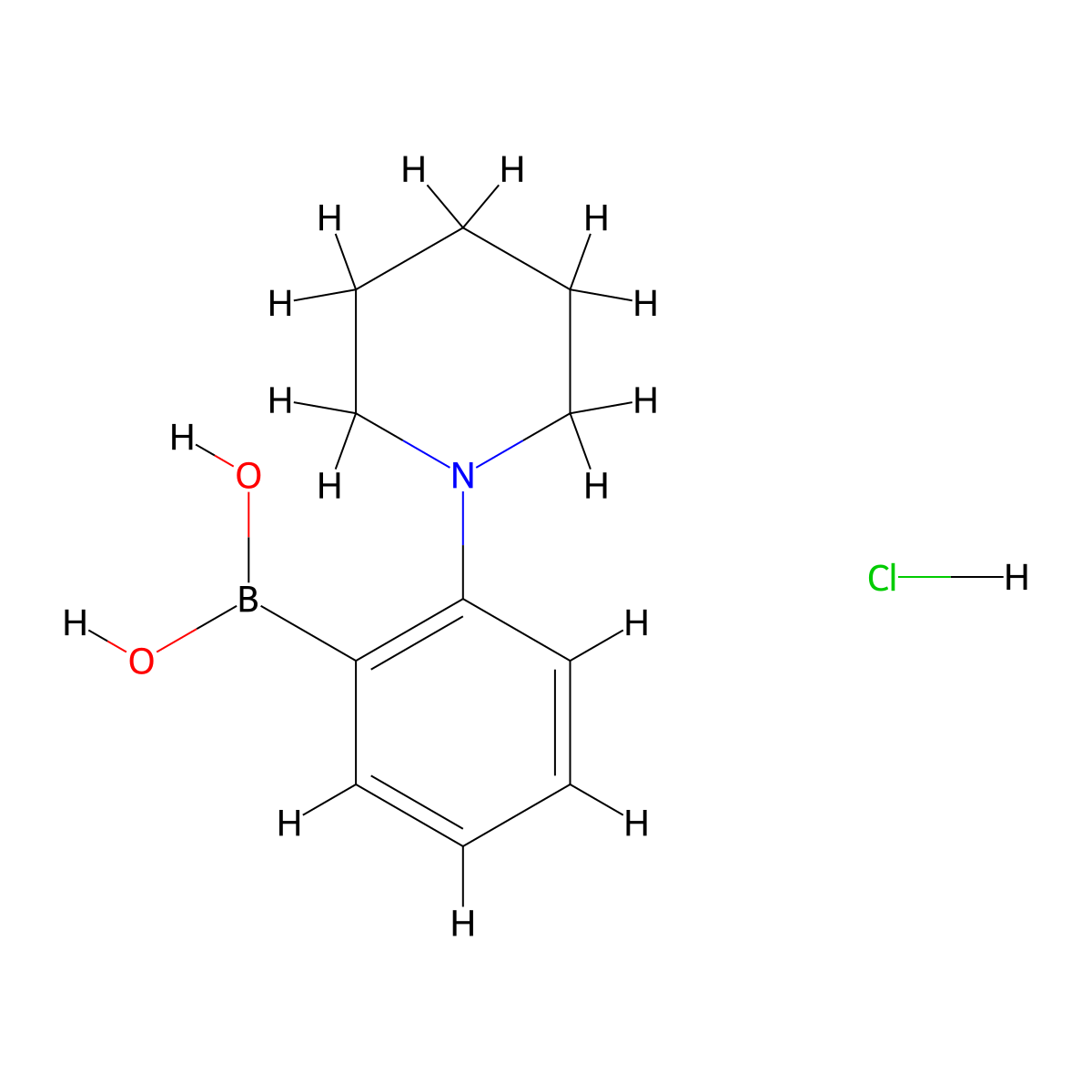(2-(Piperidin-1-yl)phenyl)boronic acid hydrochloride molecular structure, CAS 1072952-24-9
