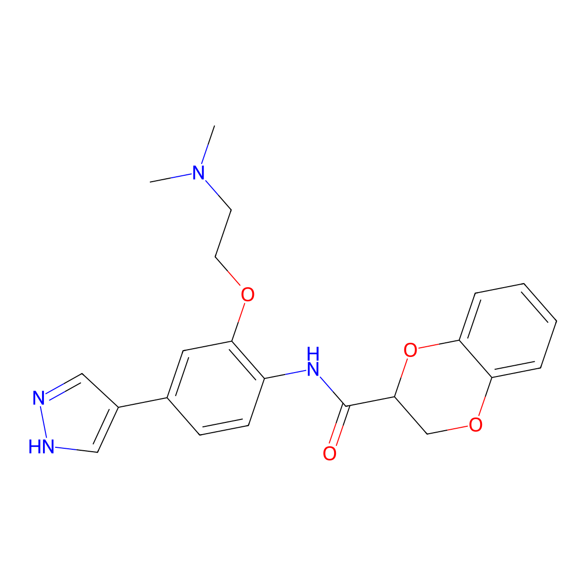 N-[2-[2-(Dimethylamino)ethoxy]-4-(1H-pyrazol-4-YL)phenyl]-2,3-dihydro-1,4-benzodioxin-2-carboxamide molecular structure, CAS 1072959-67-1