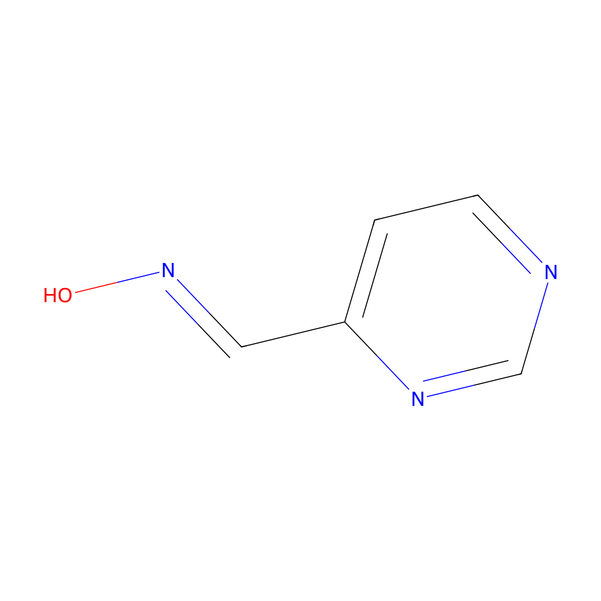 Pyrimidine-4-carbaldehyde oxime molecular structure, CAS 1073-65-0