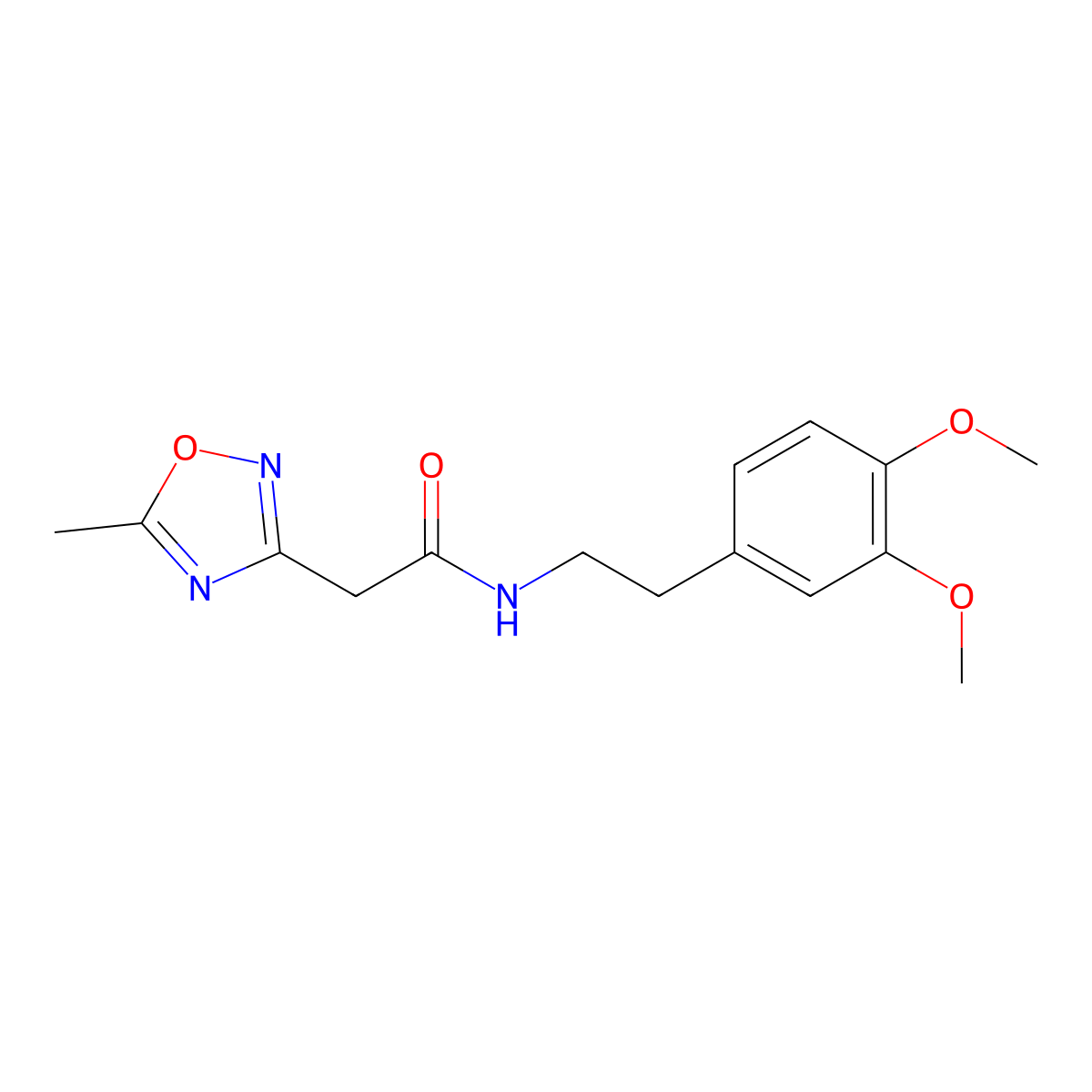 N-[2-(3,4-dimethoxyphenyl)ethyl]-2-(5-methyl-1,2,4-oxadiazol-3-yl)acetamide molecular structure, CAS 107300-85-6
