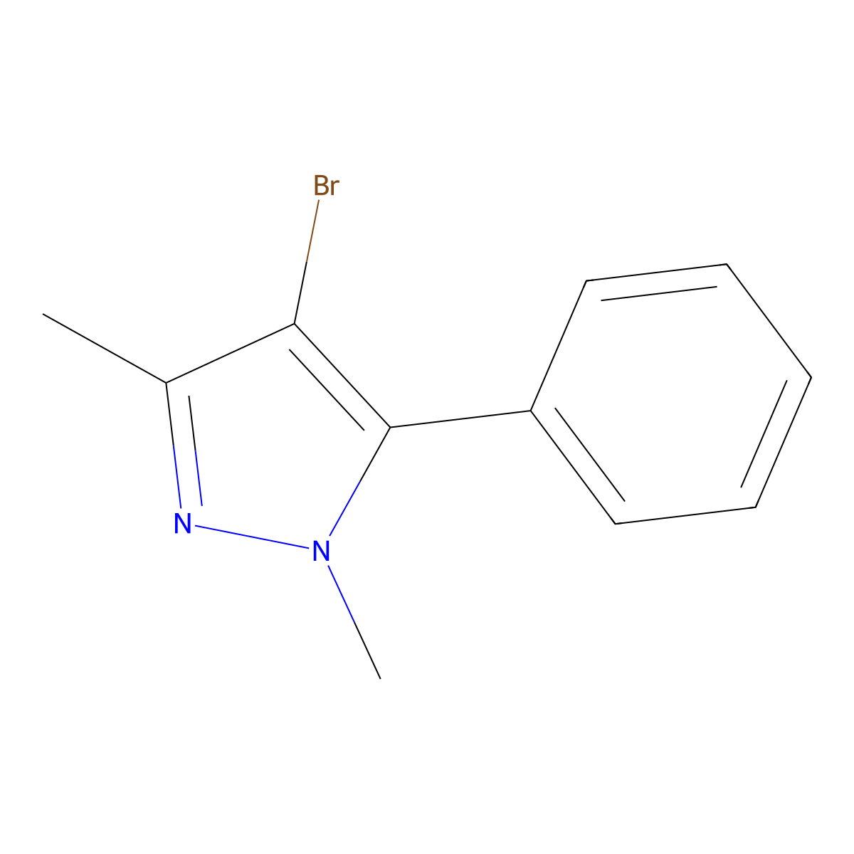 4-bromo-1,3-dimethyl-5-phenyl-1H-pyrazole molecular structure, CAS 1073067-95-4