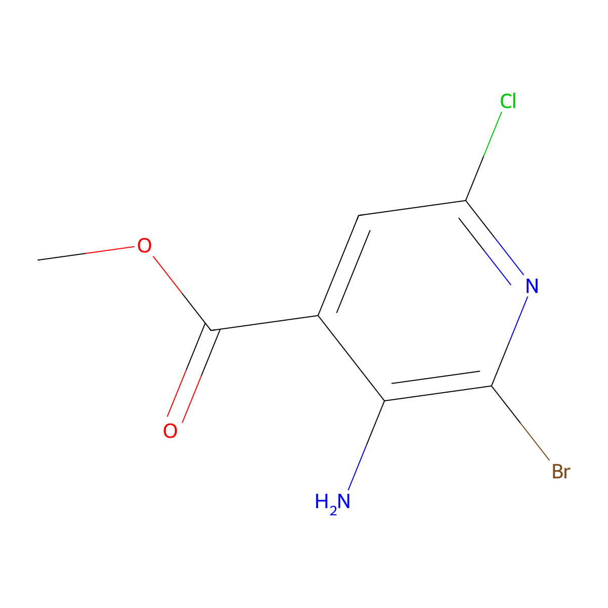 Methyl 3-amino-2-bromo-6-chloro-4-pyridinecarboxylate molecular structure, CAS 1073182-61-2