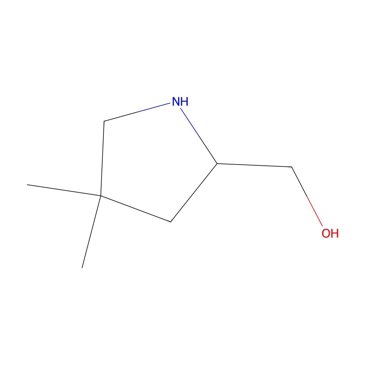 (4,4-Dimethylpyrrolidin-2-yl)methanol molecular structure, CAS 1073283-04-1