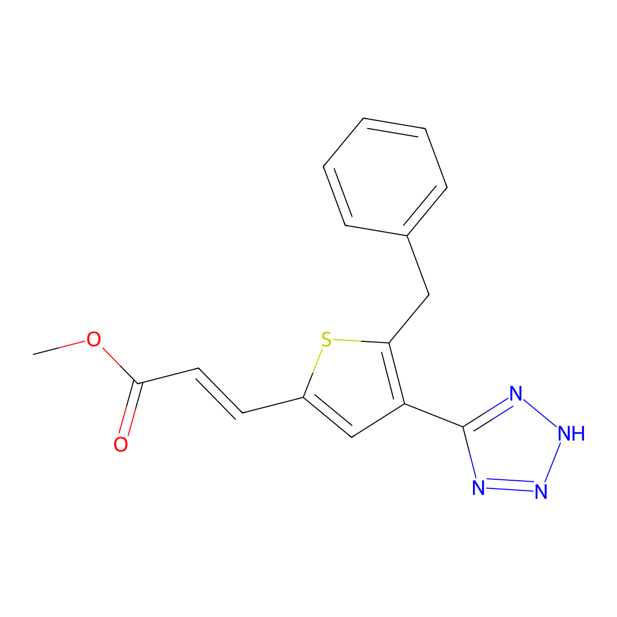 (E)-methyl 3-(5-benzyl-4-(2H-tetrazol-5-yl)thiophen-2-yl)acrylate molecular structure, CAS 1073313-80-0