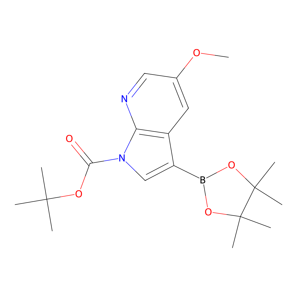 Tert-butyl 5-methoxy-3-(4,4,5,5-tetramethyl-1,3,2-dioxaborolan-2-YL)-1H-pyrrolo[2,3-B]pyridine-1-carboxylate molecular structure, CAS 1073338-94-9