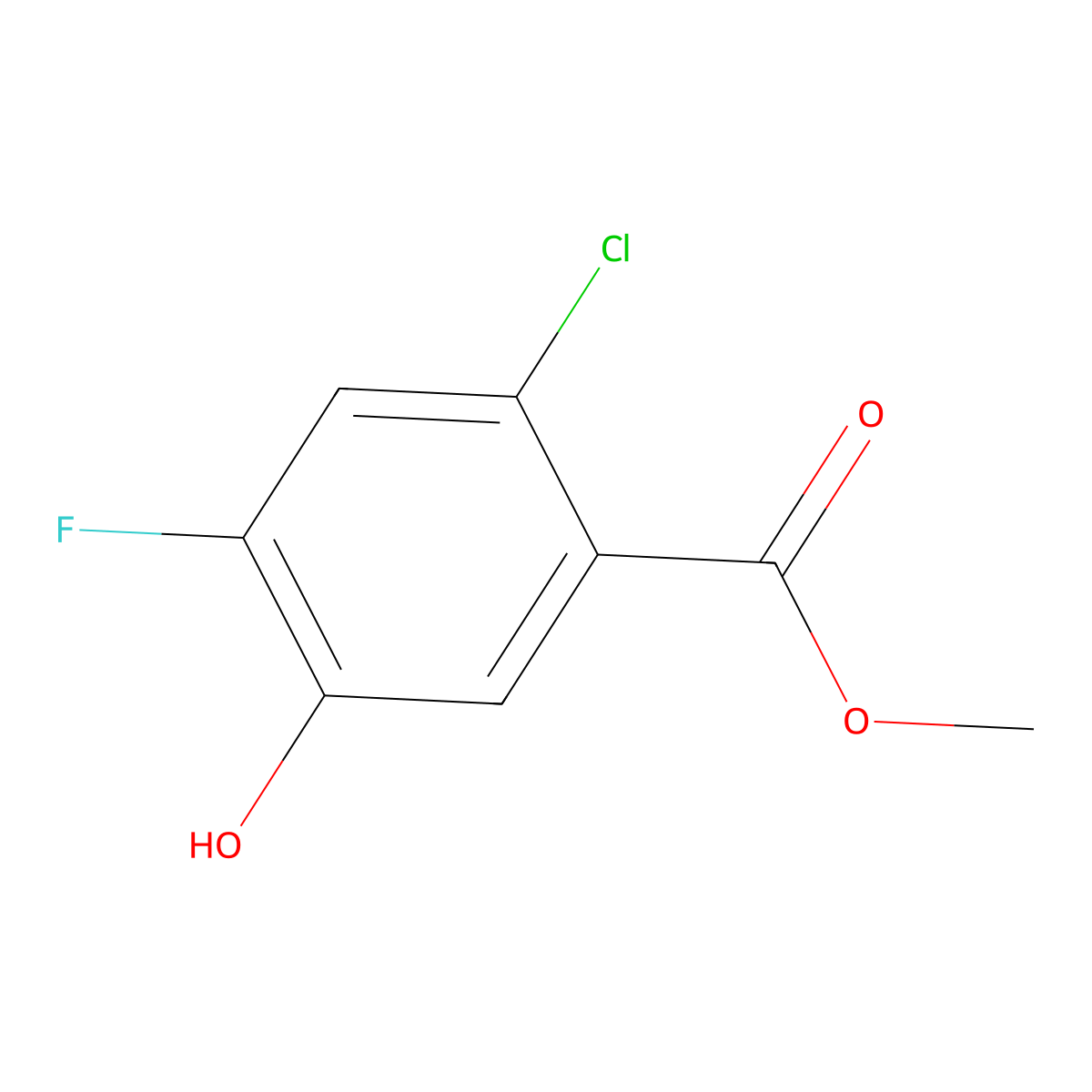Methyl 2-chloro-4-fluoro-5-hydroxybenzoate molecular structure, CAS 1073339-15-7