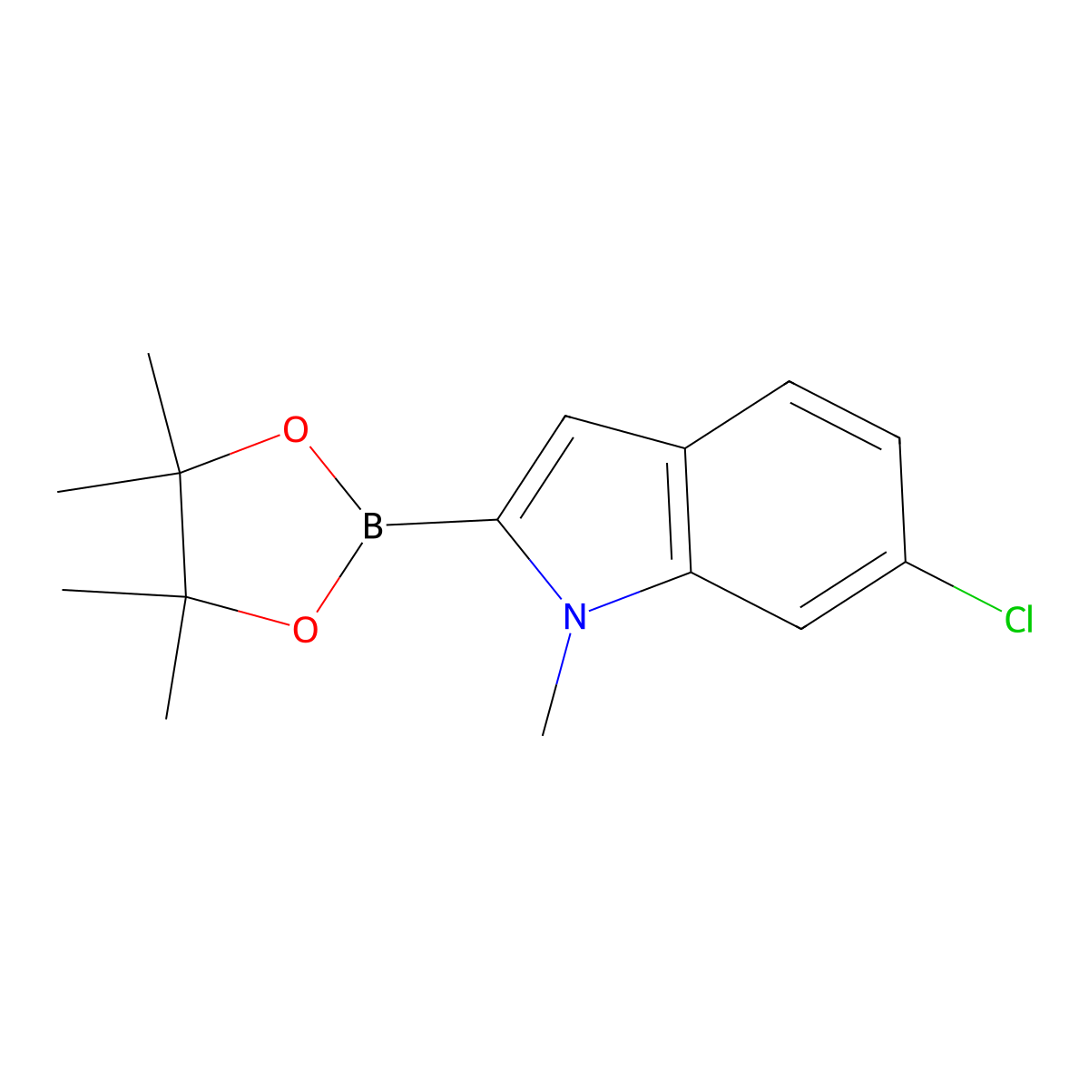 6-Chloro-1-methyl-2-(4,4,5,5-tetramethyl-1,3,2-dioxaborolan-2-yl)-1H-indole molecular structure, CAS 1073353-82-8