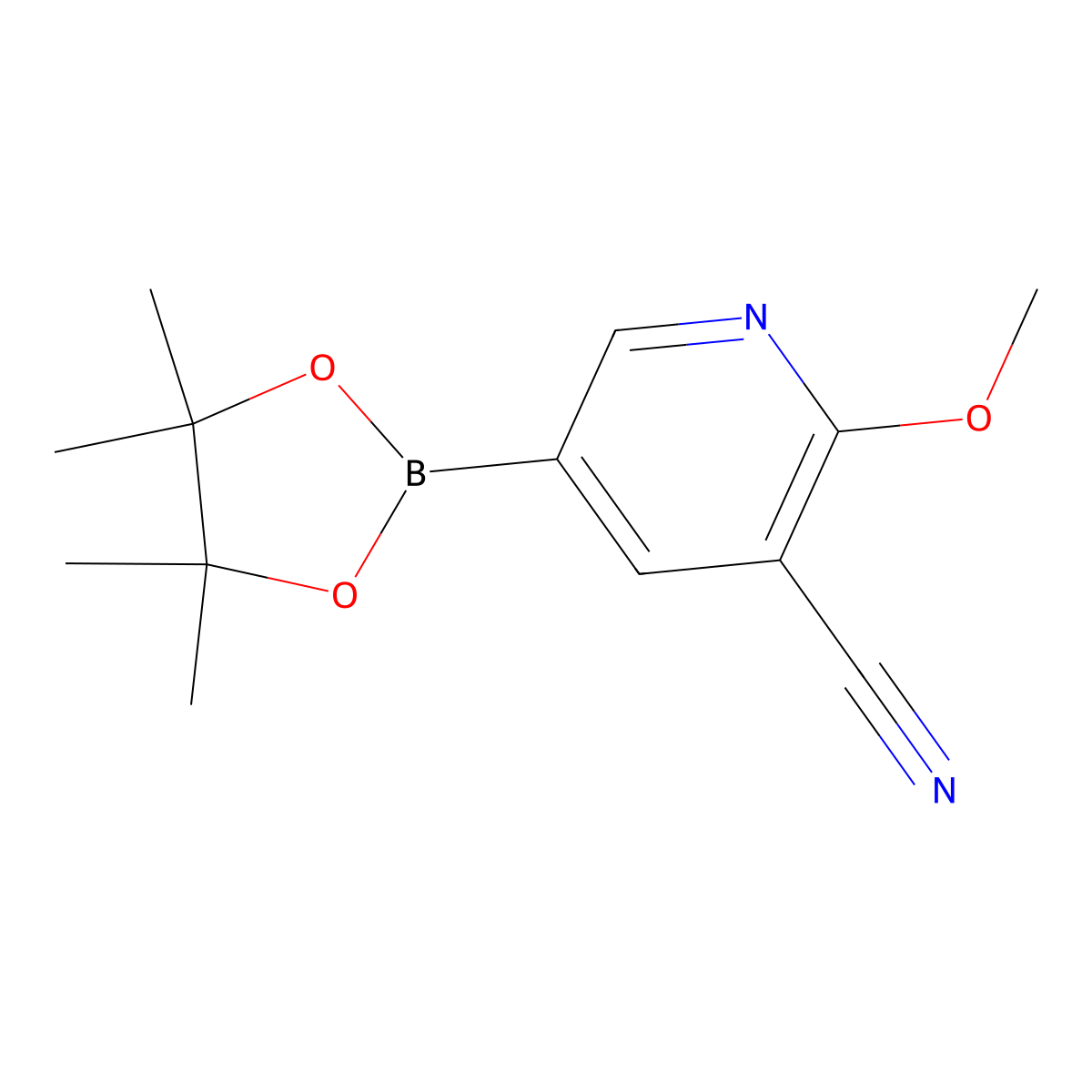 2-Methoxy-5-(4,4,5,5-tetramethyl-1,3,2-dioxaborolan-2-yl)pyridine-3-carbonitrile molecular structure, CAS 1073354-05-8