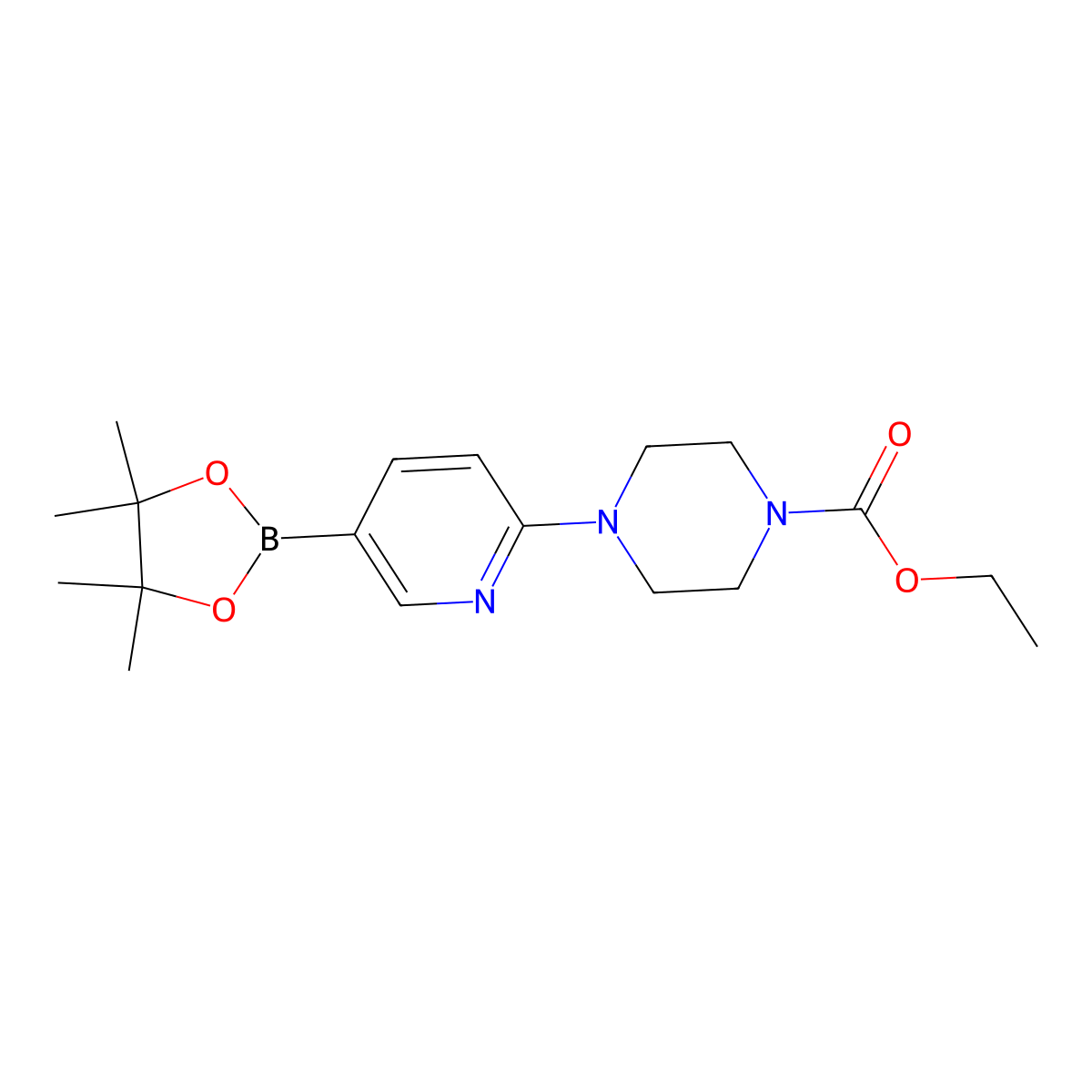 Ethyl 4-(5-(4,4,5,5-tetramethyl-1,3,2-dioxaborolan-2-yl)pyridin-2-yl)piperazine-1-carboxylate molecular structure, CAS 1073354-26-3