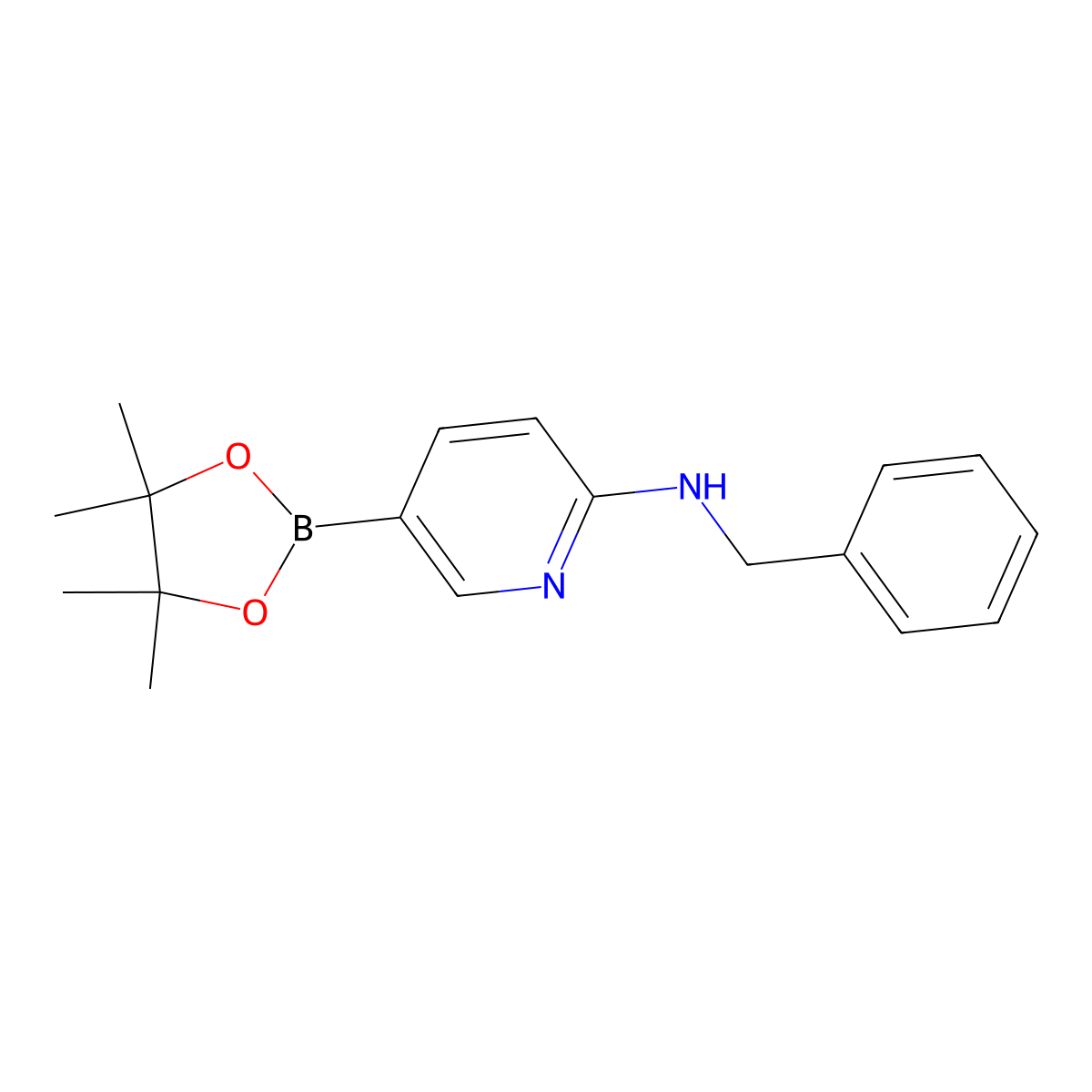 N-benzyl-5-(tetramethyl-1,3,2-dioxaborolan-2-yl)pyridin-2-amine molecular structure, CAS 1073354-27-4