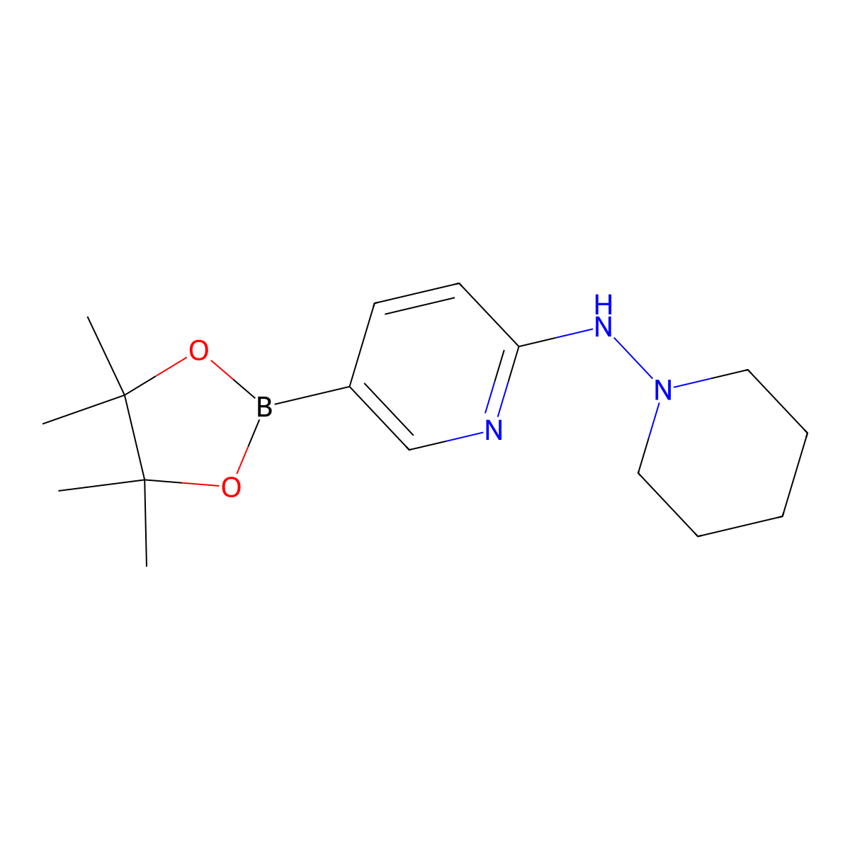 N-(Piperidin-1-yl)-5-(4,4,5,5-tetramethyl-1,3,2-dioxaborolan-2-yl)pyridin-2-amine molecular structure, CAS 1073354-35-4