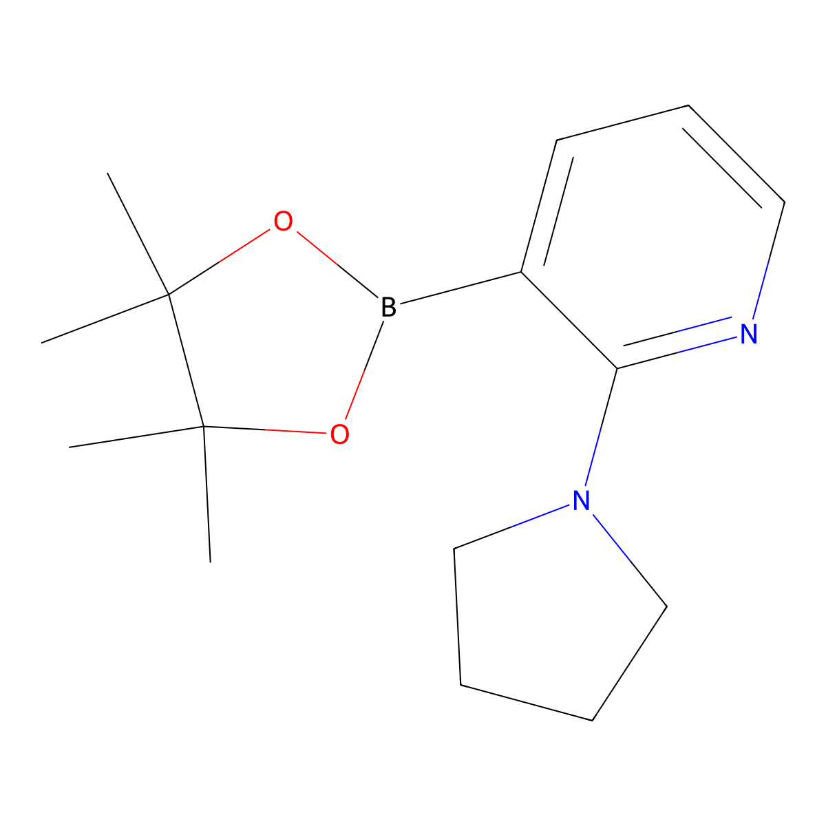 2-(Pyrrolidin-1-yl)-3-(4,4,5,5-tetramethyl-1,3,2-dioxaborolan-2-yl)pyridine molecular structure, CAS 1073354-41-2