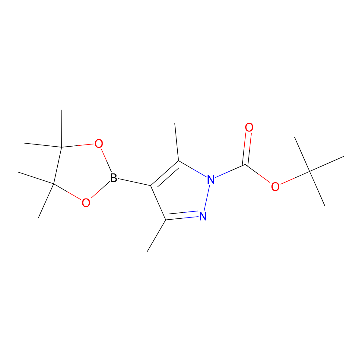 1-(tert-Butoxycarbonyl)-3,5-dimethyl-4-(4,4,5,5-tetramethyl-1,3,2-dioxaborolan-2-yl)pyrazole molecular structure, CAS 1073354-70-7