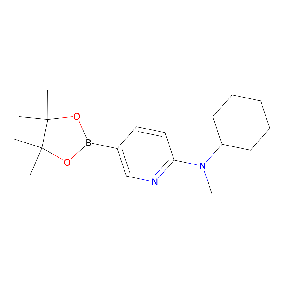N-Cyclohexyl-N-methyl-5-(4,4,5,5-tetramethyl-1,3,2-dioxaborolan-2-yl)pyridin-2-amine molecular structure, CAS 1073354-73-0