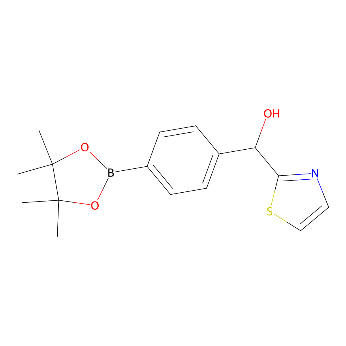[4-(4,4,5,5-Tetramethyl-[1,3,2]dioxaborolan-2-yl)-phenyl]-thiazol-2-yl-methanol molecular structure, CAS 1073371-73-9