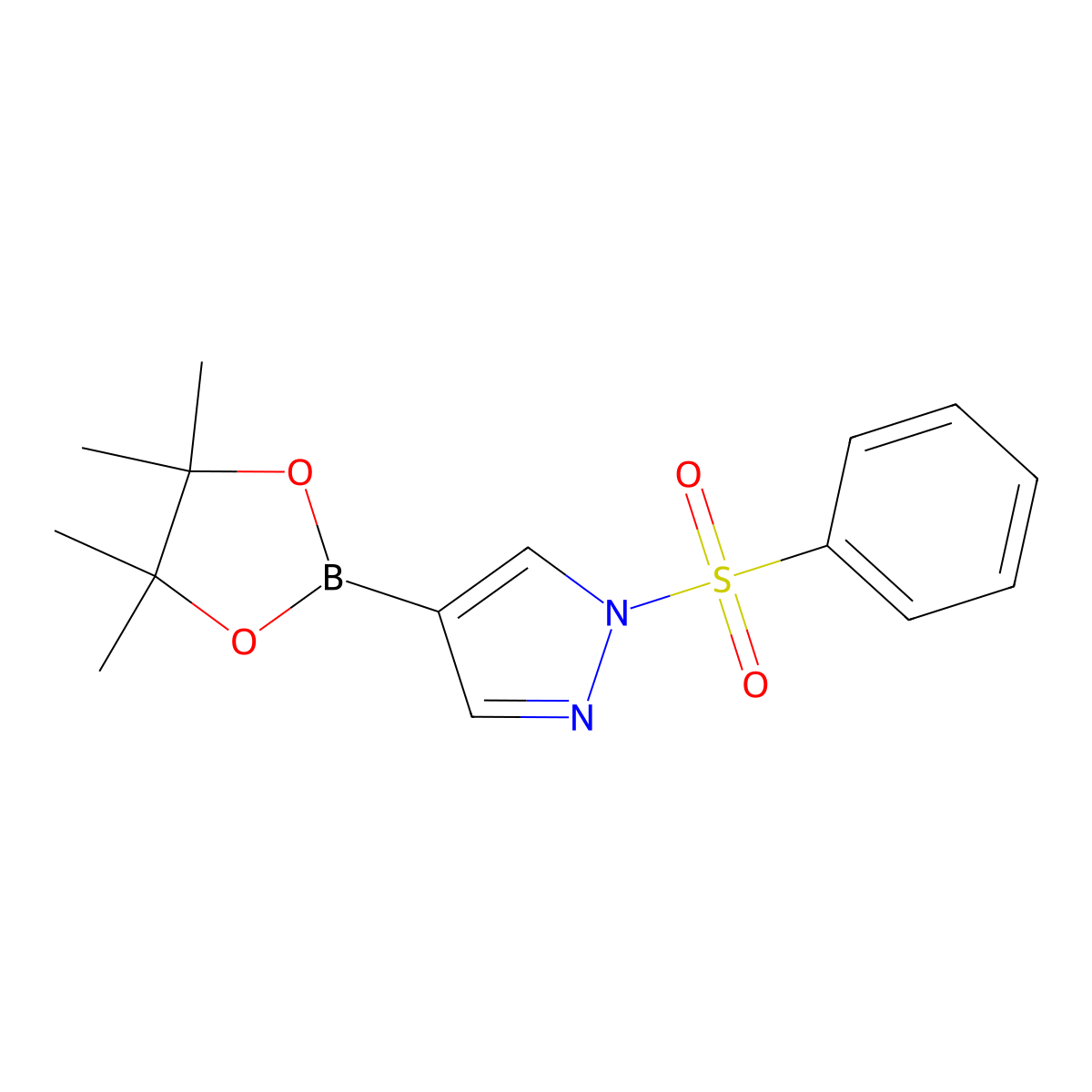 1-(phenylsulfonyl)-4-(4,4,5,5-tetramethyl-1,3,2-dioxaborolan-2-yl)-1H-pyrazole molecular structure, CAS 1073372-04-9