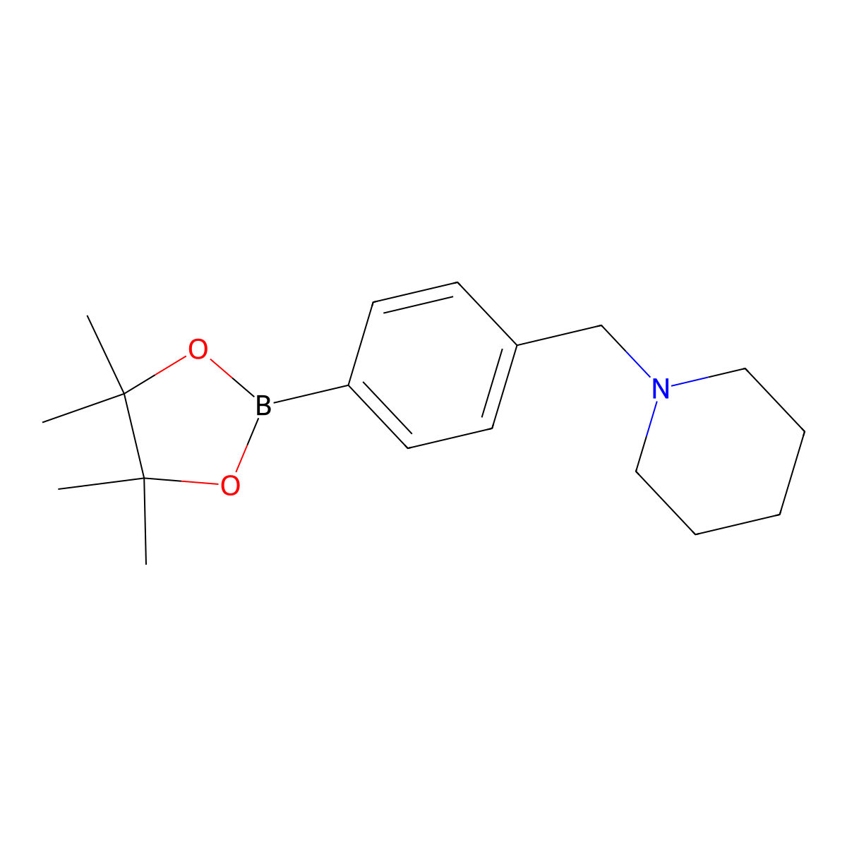 1-{[4-(Tetramethyl-1,3,2-dioxaborolan-2-yl)phenyl]methyl}piperidine molecular structure, CAS 1073372-05-0