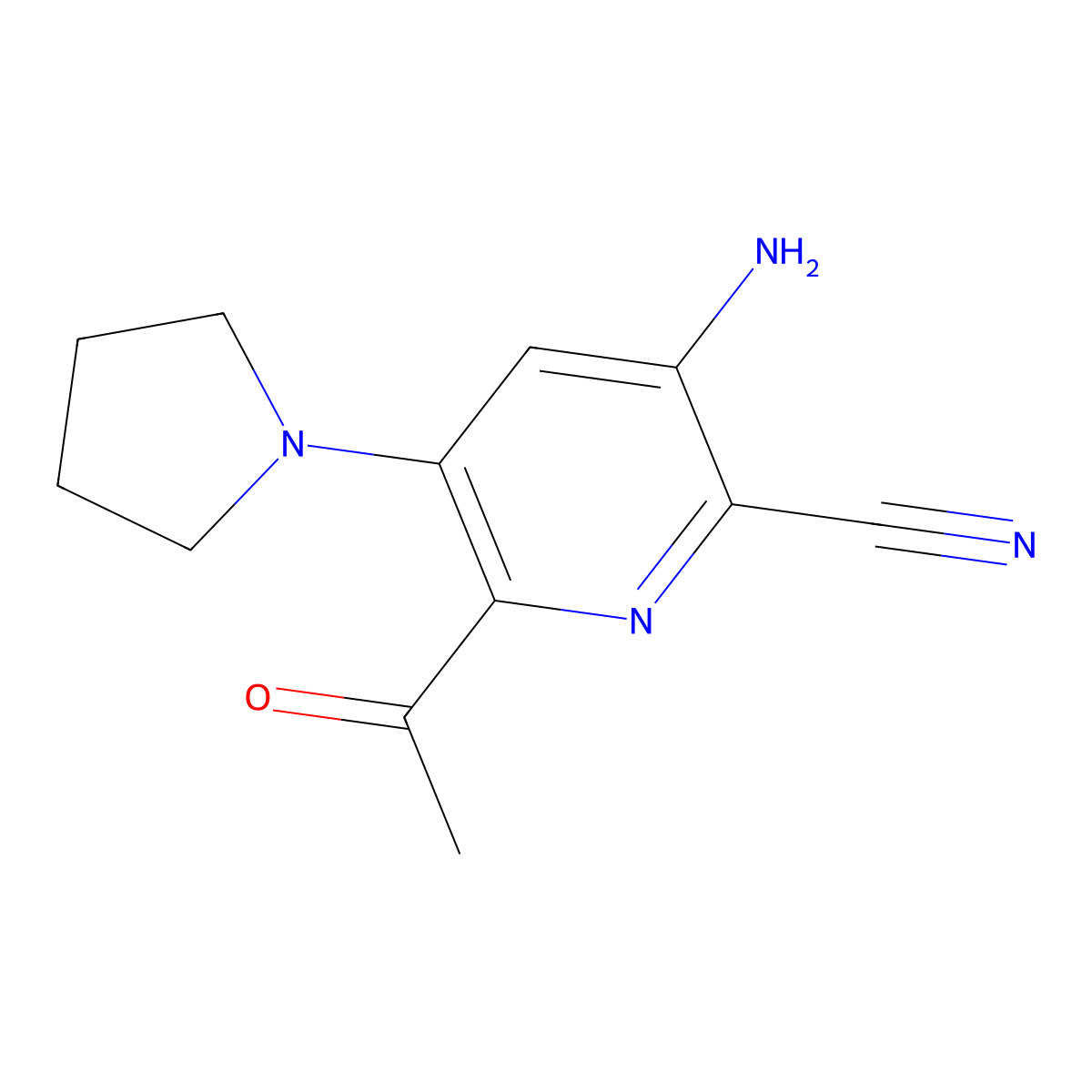 6-Acetyl-3-amino-5-pyrrolidin-1-ylpyridine-2-carbonitrile molecular structure, CAS 107343-81-7