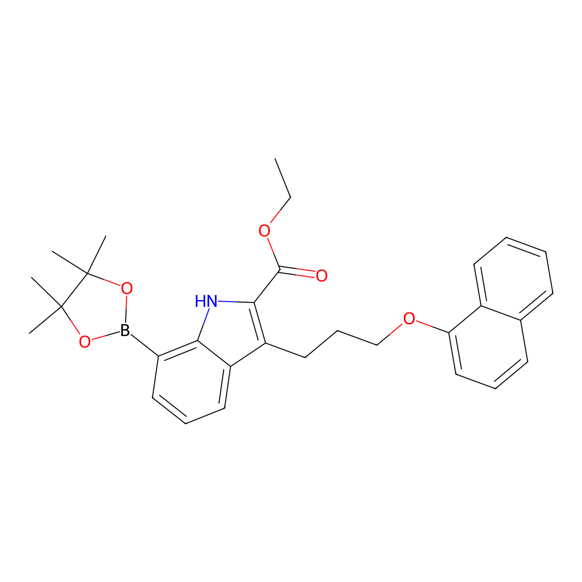 Ethyl 3-(3-(naphthalen-1-yloxy)propyl)-7-(4,4,5,5-tetramethyl-1,3,2-dioxaborolan-2-yl)-1h-indole-2-carboxylate molecular structure, CAS 1073493-76-1