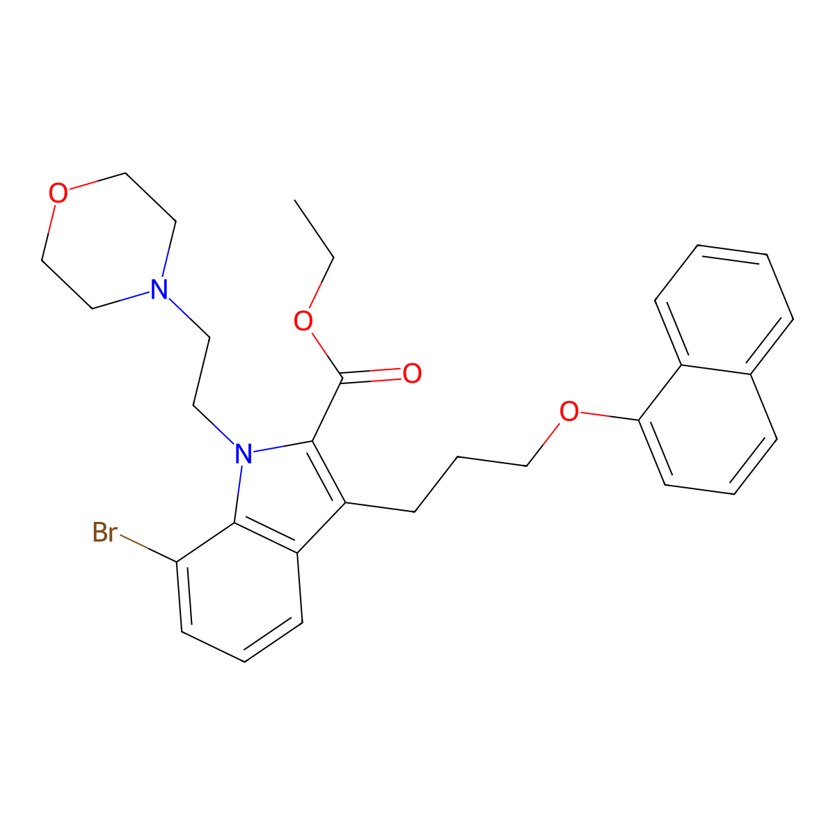 Ethyl 7-bromo-1-(2-morpholinoethyl)-3-(3-(naphthalen-1-yloxy)propyl)-1h-indole-2-carboxylate molecular structure, CAS 1073493-89-6