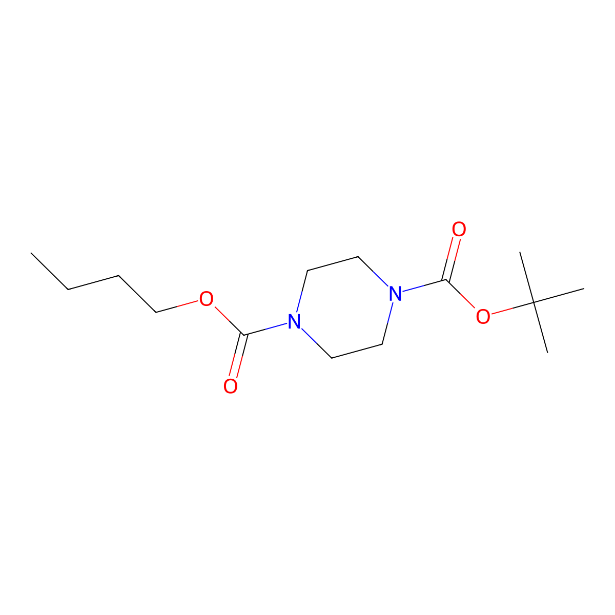 Piperazine-1,4-dicarboxylic acid tert-butyl ester butyl ester molecular structure, CAS 1073554-07-0