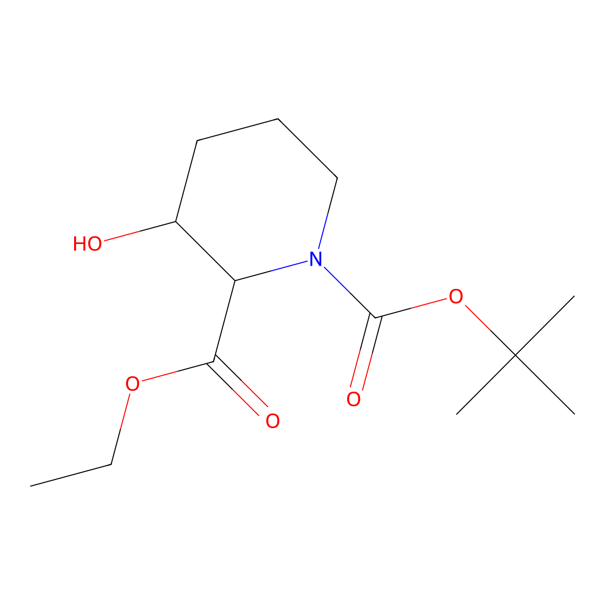 O1-Tert-butyl O2-ethyl (2S,3R)-3-hydroxypiperidine-1,2-dicarboxylate molecular structure, CAS 1073610-89-5