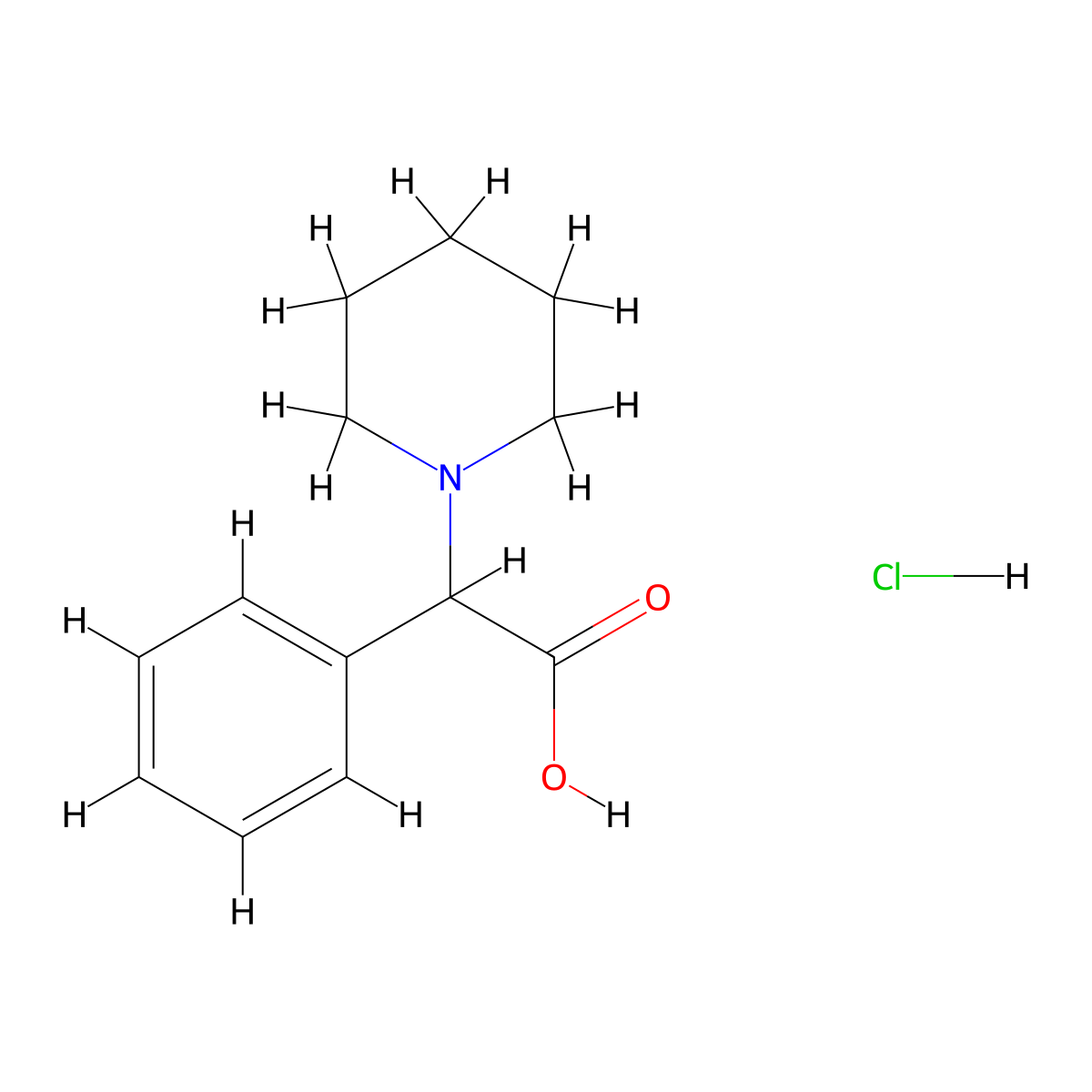 2-Phenyl-2-(piperidin-1-yl)acetic acid hydrochloride molecular structure, CAS 107416-50-2