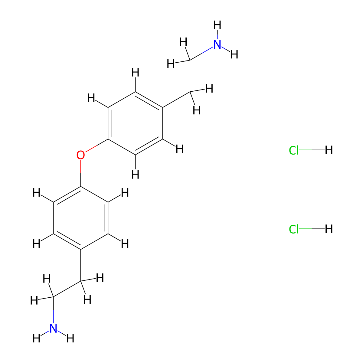 2-{4-[4-(2-Aminoethyl)phenoxy]phenyl}ethan-1-amine dihydrochloride molecular structure, CAS 107418-22-4