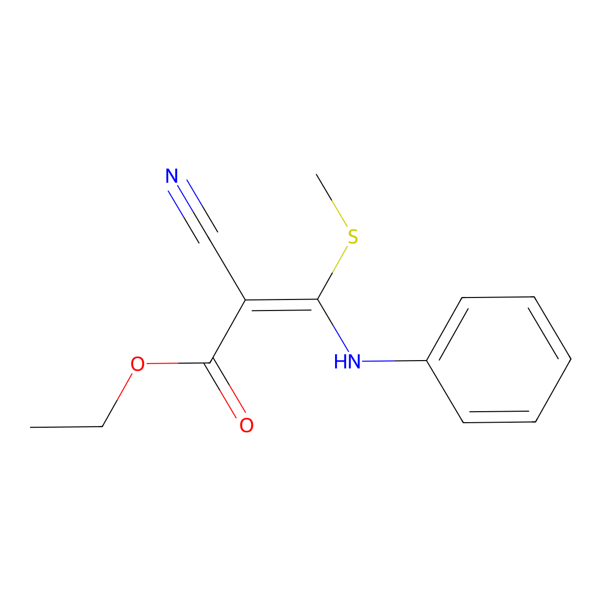 Ethyl 2-cyano-3-(methylsulfanyl)-3-(phenylamino)prop-2-enoate molecular structure, CAS 107427-86-1