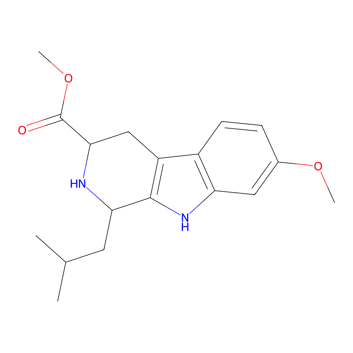 Methyl (1S,3S)-7-methoxy-1-(2-methylpropyl)-2,3,4,9-tetrahydro-1H-beta-carboline-3-carboxylate molecular structure, CAS 107447-05-2