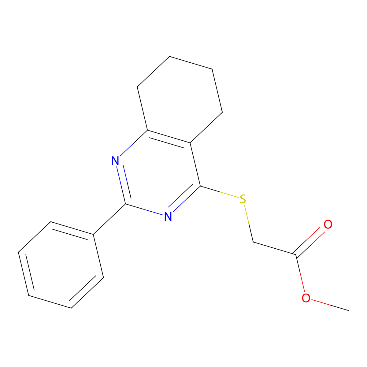 Methyl 2-[(2-phenyl-5,6,7,8-tetrahydroquinazolin-4-yl)sulfanyl]acetate molecular structure, CAS 107466-59-1