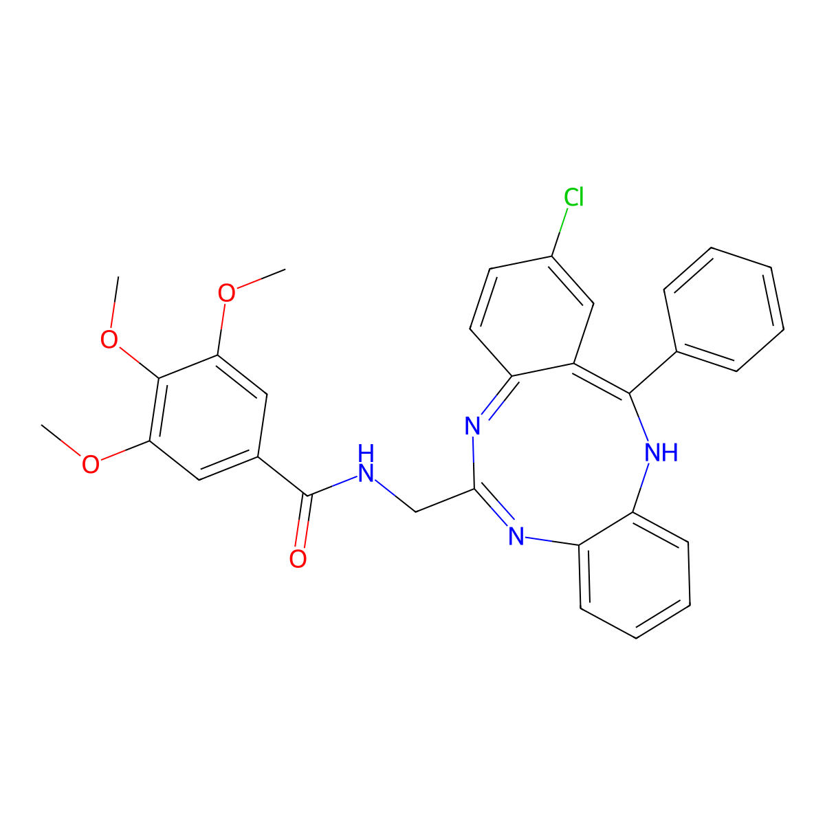 N-((2-Chloro-13-phenyl-5H-dibenzo(d,h)(1,3,6)triazonin-6-yl)methyl)-3,4,5-trimethoxybenzamide molecular structure, CAS 107469-99-8