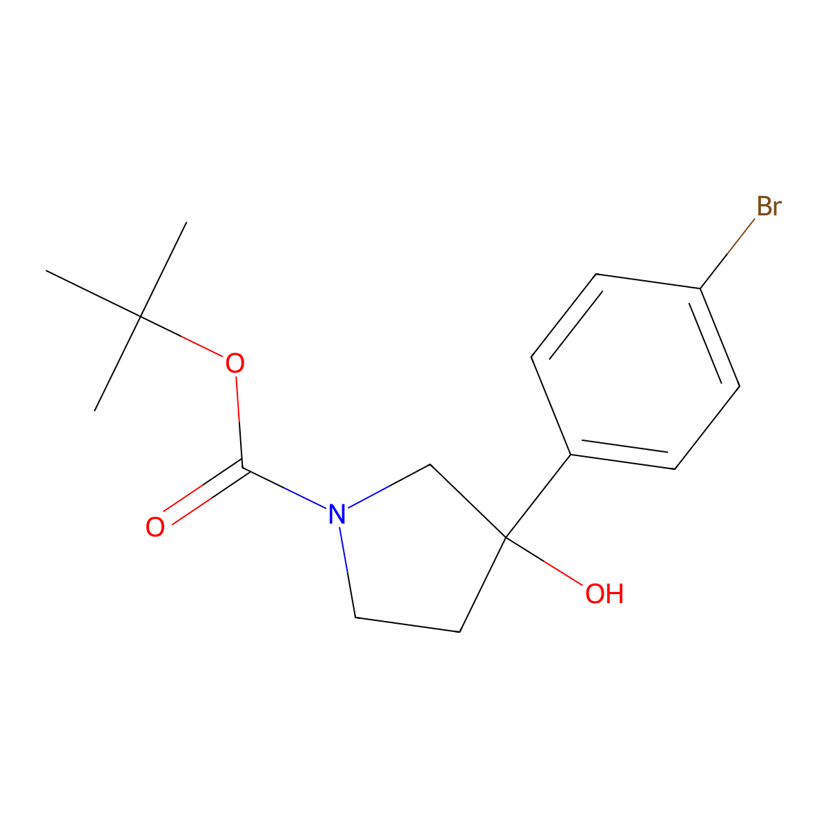 Tert-butyl 3-(4-bromophenyl)-3-hydroxypyrrolidine-1-carboxylate molecular structure, CAS 1075189-81-9