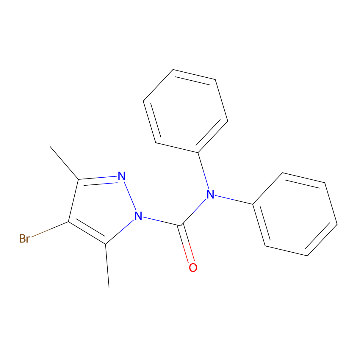4-bromo-3,5-dimethyl-N,N-diphenyl-1H-pyrazole-1-carboxamide molecular structure, CAS 107520-99-0