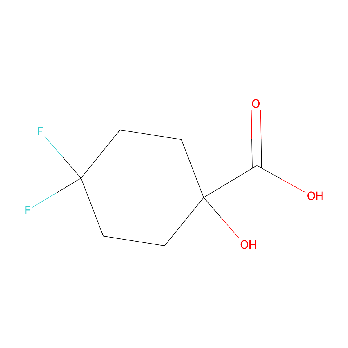 4,4-Difluoro-1-hydroxycyclohexane-1-carboxylic acid molecular structure, CAS 1075221-15-6