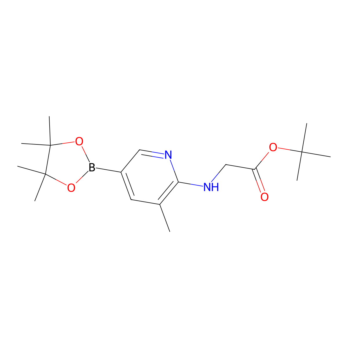 tert-Butyl 2-((3-methyl-5-(4,4,5,5-tetramethyl-1,3,2-dioxaborolan-2-yl)pyridin-2-yl)amino)acetate molecular structure, CAS 1075249-37-4